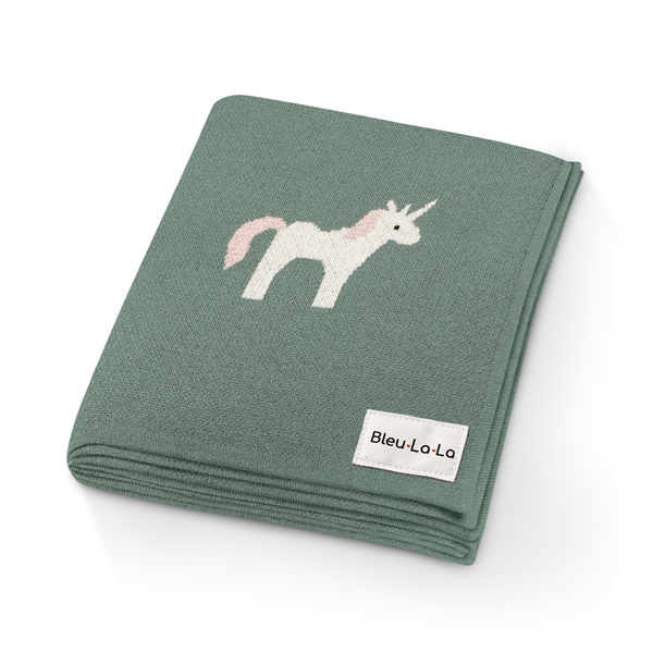Bleu La La 100% Luxury Cotton Swaddle Receiving Baby Blanket - Unicorn