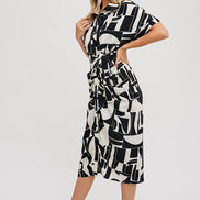 BLUIVY ABSTRACT PRINTED MIDI SHIRT DRESS