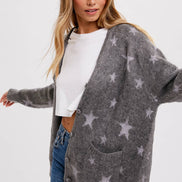 BLUIVY STAR PATTERN BUTTON FRONT CARDIGAN - Dropped Shoulder Design