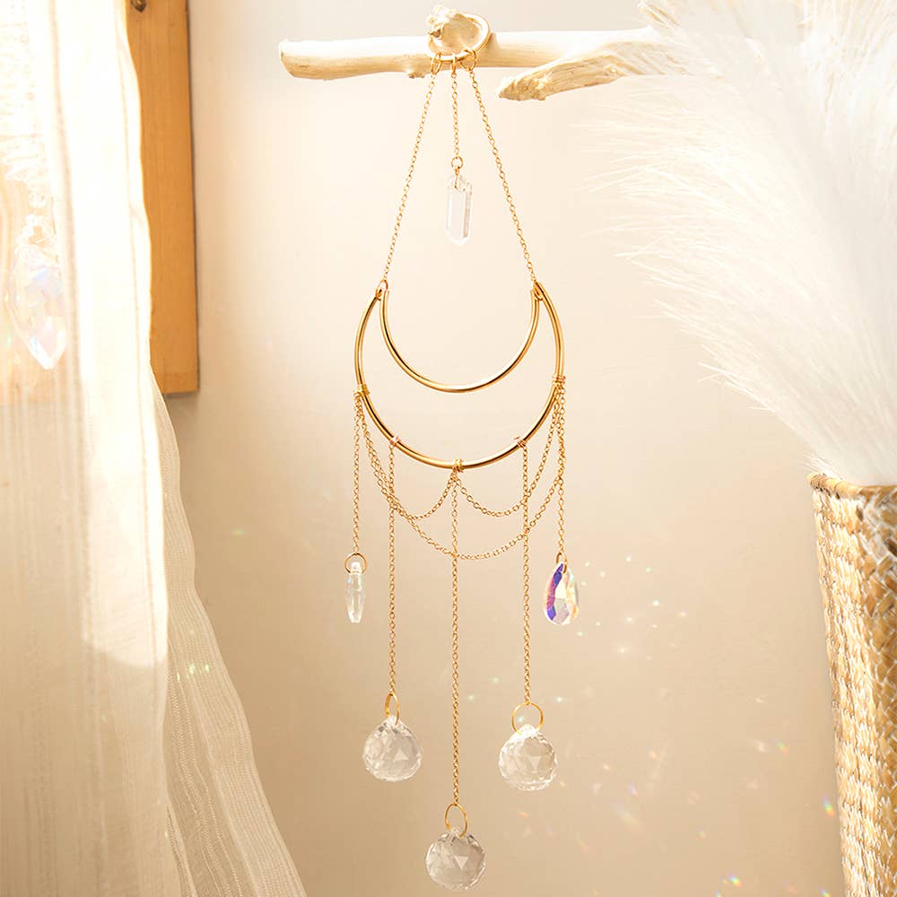 Crystolver Clear Quartz Moon Suncatcher Crystal Prism Hanging