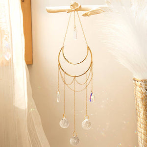 Crystolver Clear Quartz Moon Suncatcher Crystal Prism Hanging