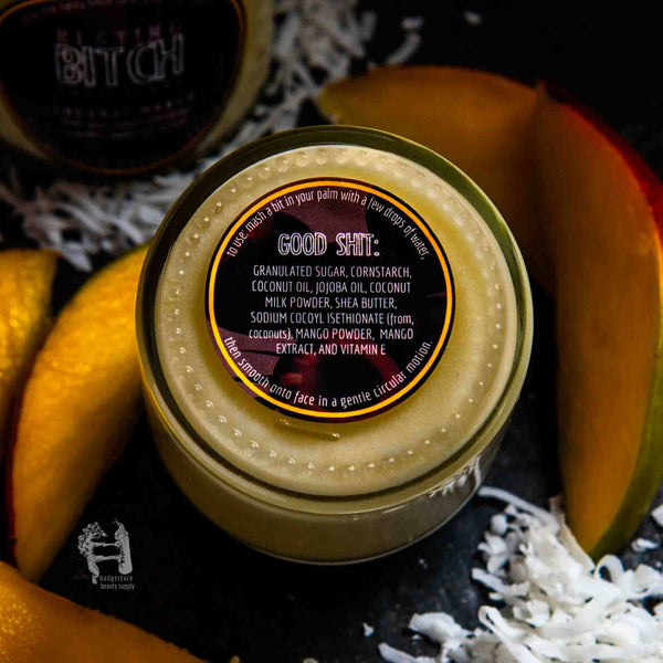 Badgerface Coconut Mango Face Scrub. Natural Face Care Products.