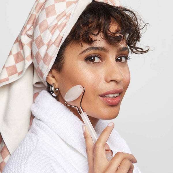 KITSCH Extra Large Quick-Dry Hair Towel Wrap- Terracotta Checker