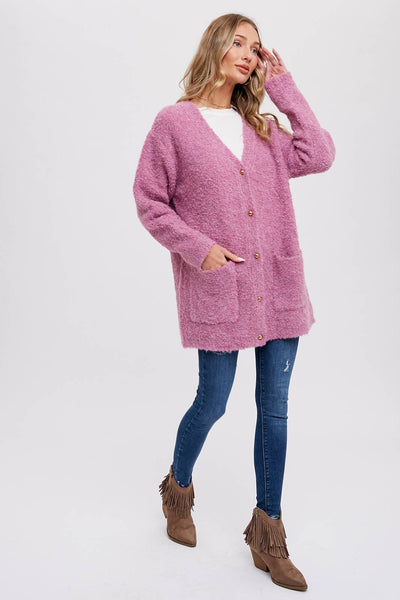 BLUIVY BUTTONED BOUCLE CARDIGAN