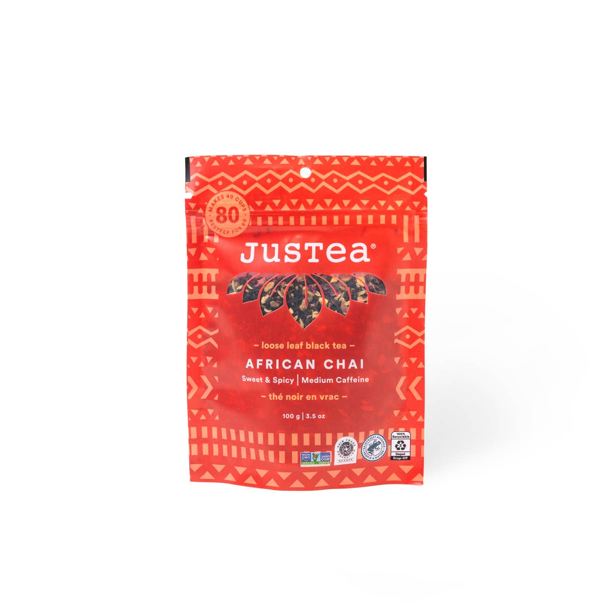 JUST TEA African Chai Stand-up Pouch - Organic, Fair-Trade, Black Tea