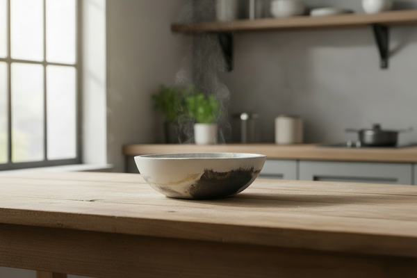 Concrete Artisan Bowl • Black + Gold accent | ws