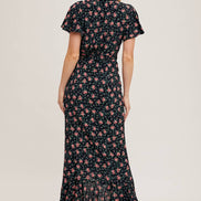 FLORAL PRINT RUFFLED HEM WRAP MAXI DRESS