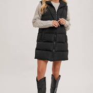 BLUIVY HOODED ZIPPER DOWN LONGLINE PUFFER VEST