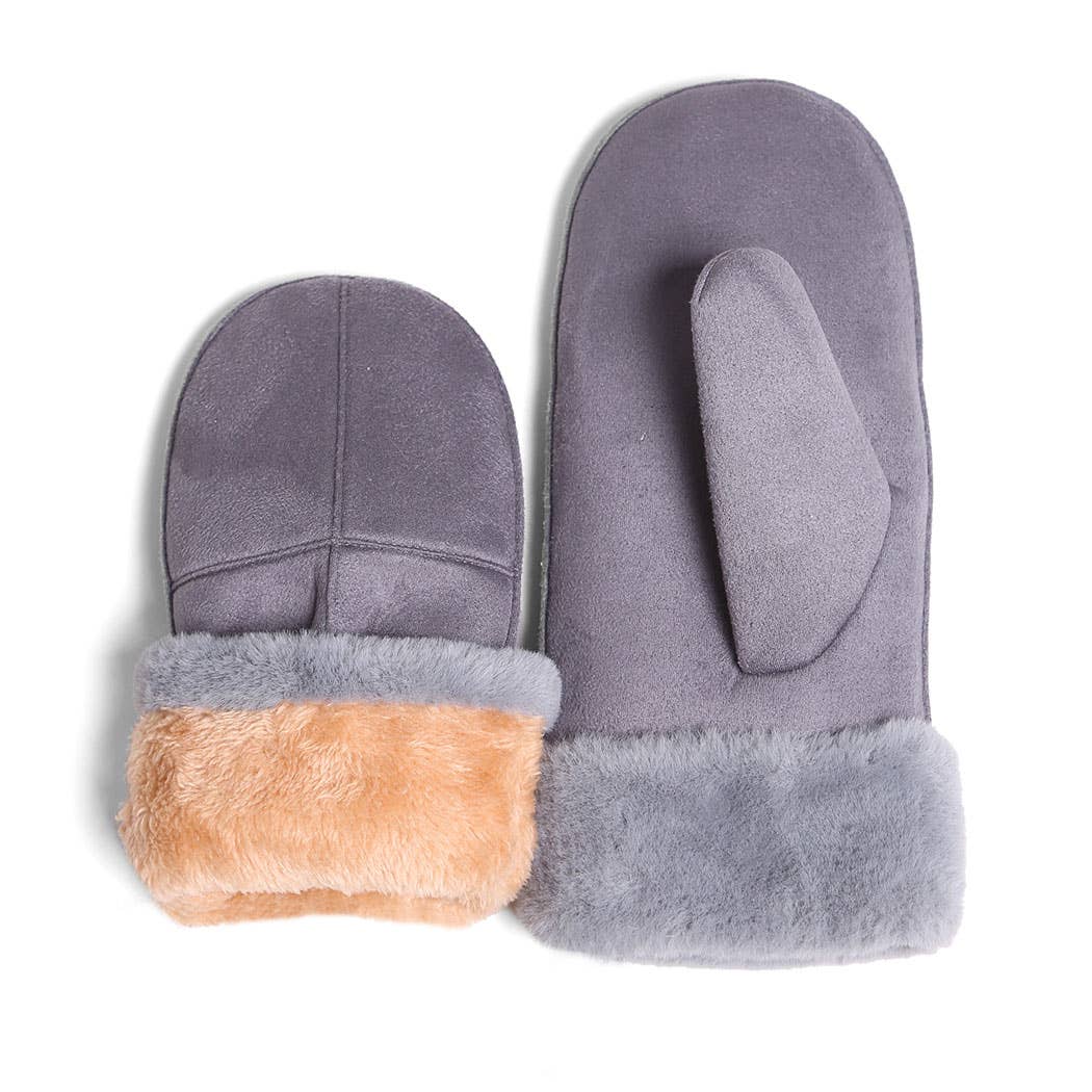 FASHION CITY Suede with Faux Fur Cuffed Mittens