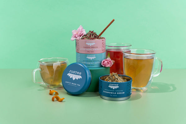 JUST TEA Herbal Tea Trio Tin & Spoon - Organic, Fair-Trade Tea Gift