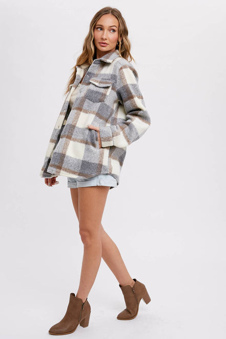 BLUIVY PLAID BRUSHED FLANNEL SHACKET