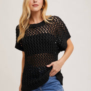 SHEER FISHNET KNIT PULLOVER TOP