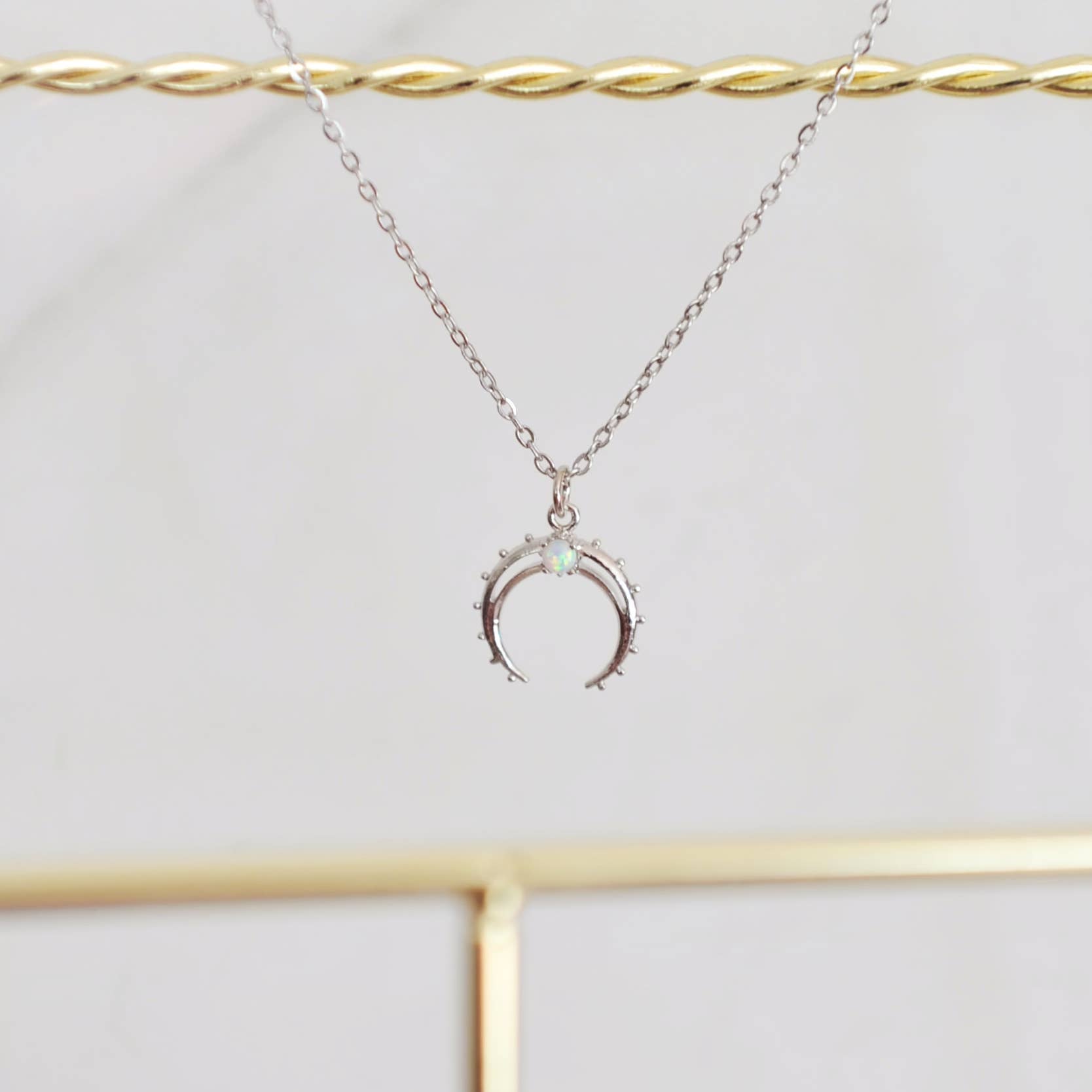 OH SO LOVELY Opal Crescent Moon Necklace