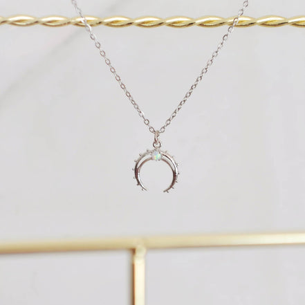 OH SO LOVELY Opal Crescent Moon Necklace
