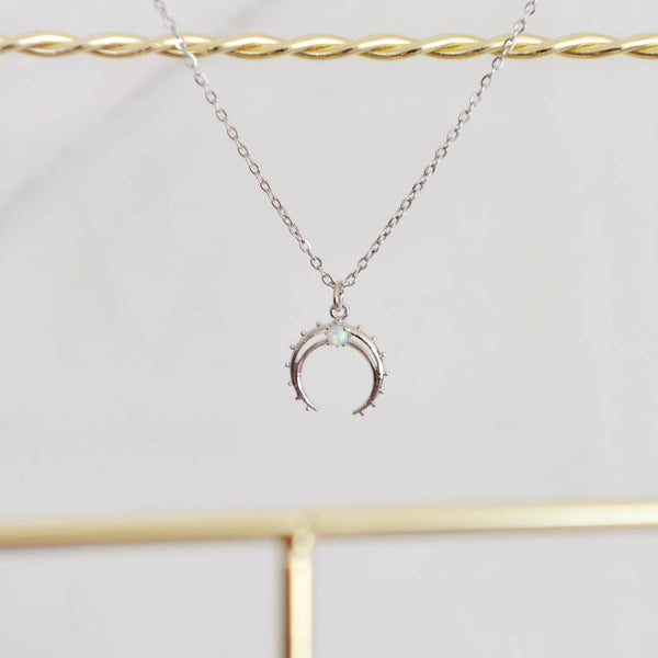OH SO LOVELY Opal Crescent Moon Necklace