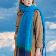 JC021030 Long Fringe Cozy Fuzzy Two-Tone Ombre Scarf