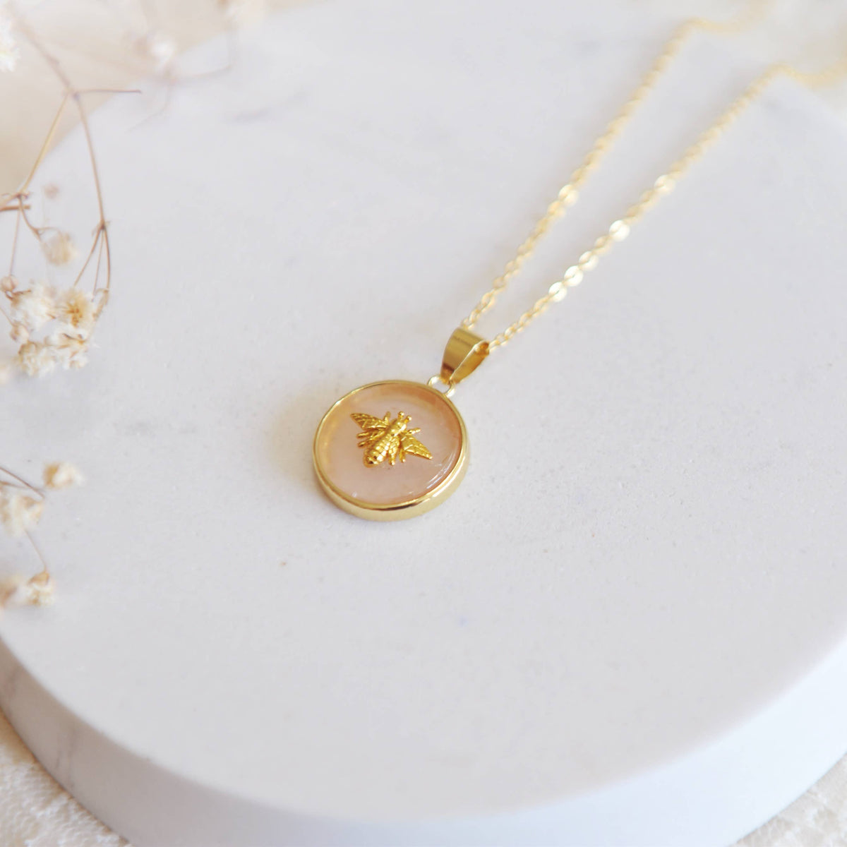 Oh So Lovely Lola Bee Necklace Rose Quartz