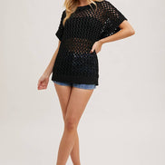 SHEER FISHNET KNIT PULLOVER TOP