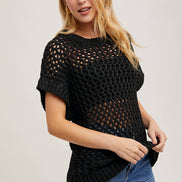 SHEER FISHNET KNIT PULLOVER TOP