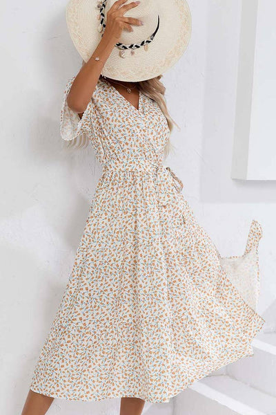 Wrap V Neck Tulip Sleeves Maxi Floral Dress ZZKF1015