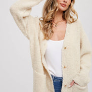 BLUIVY BUTTONED BOUCLE CARDIGAN