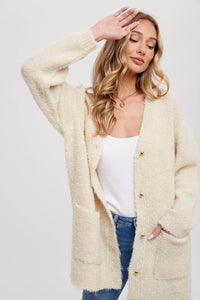 BLUIVY BUTTONED BOUCLE CARDIGAN