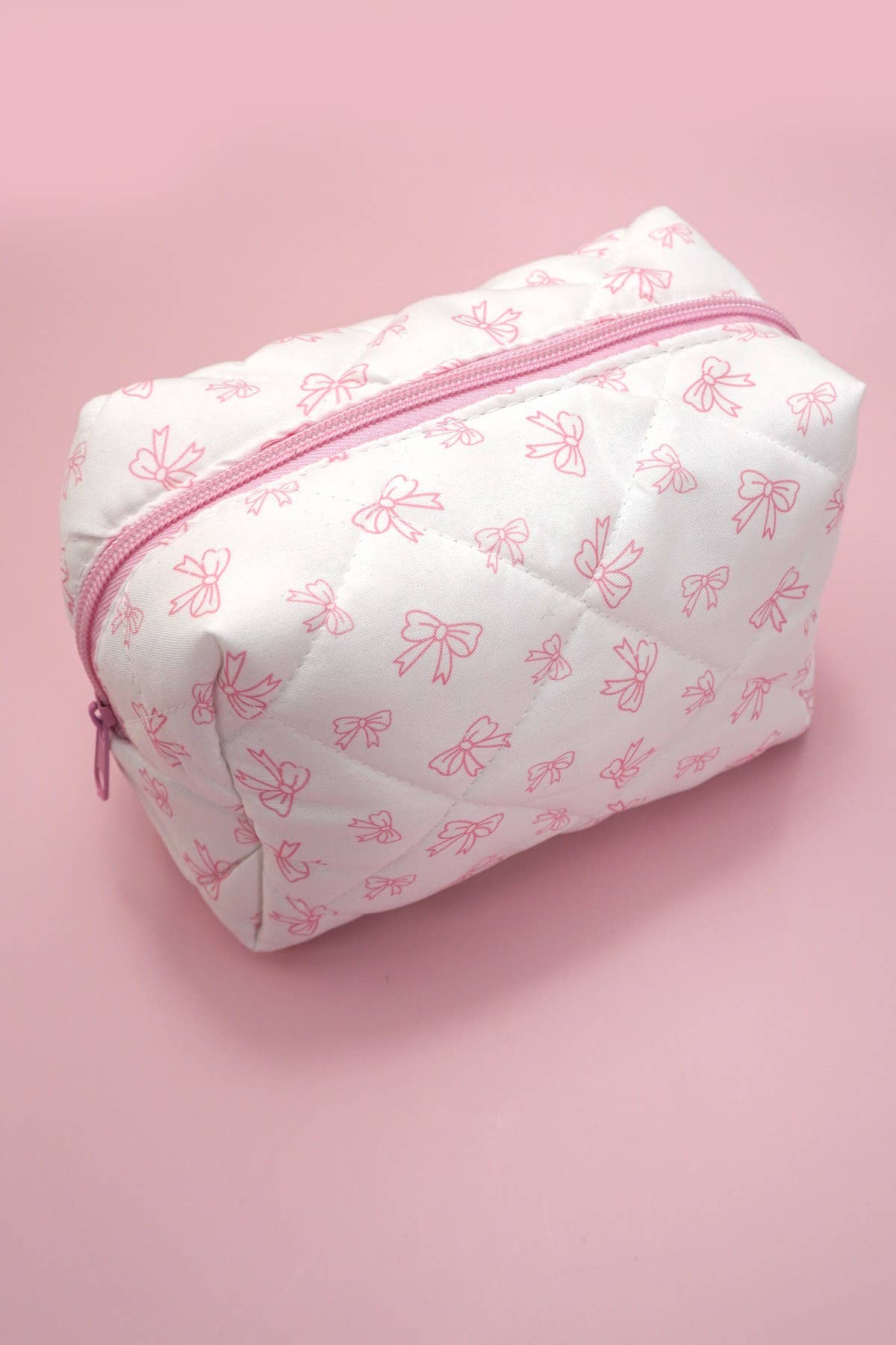 JOSSLYN QUILTED COTTON BOW COSMETIC POUCH BAG |