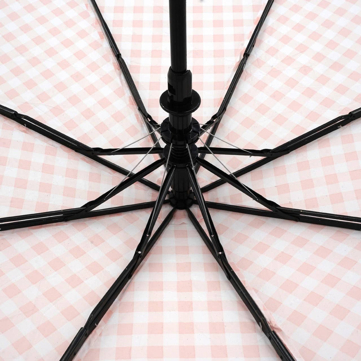 Pink Gingham Auto Open Compact Umbrella