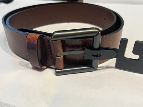 CUSTOM LEATHER FLAT CASUAL DARK TAN BELT