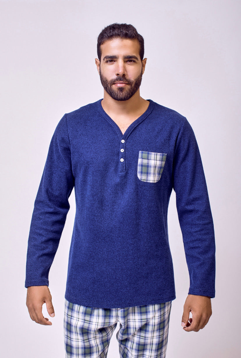 MEN'S EGYPTIAN COTTON PLAID POCKET PJ SET