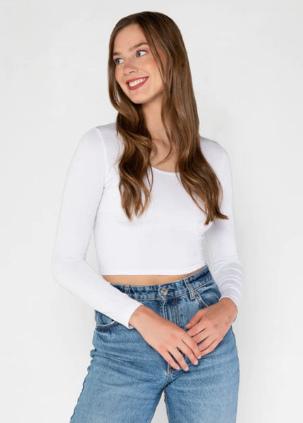 C'EST MOI BAMBOO L/S CROP SCOOP NECK TOP