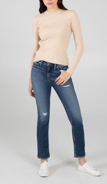 SILVER HIGH NOTE UNIVERSAL FIT HIGH RISE STRAIGHT