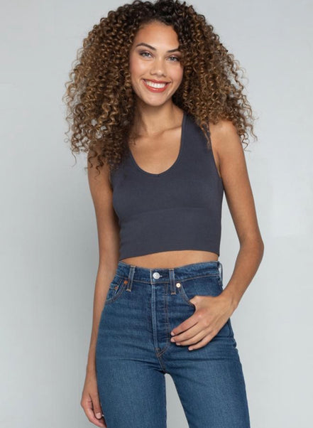 C'EST MOI BAMBOO DEEP V NECK RIB BRALETTE