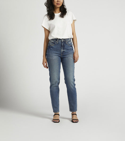 SILVER HIGH RISE TAPERED LEG MOM JEAN