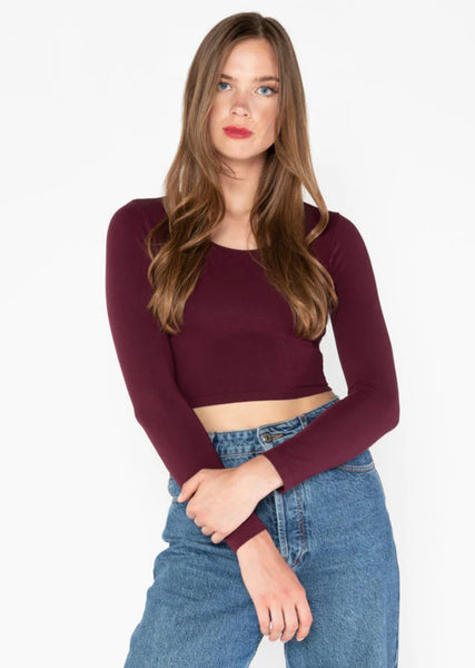 C'EST MOI BAMBOO L/S CROP SCOOP NECK TOP