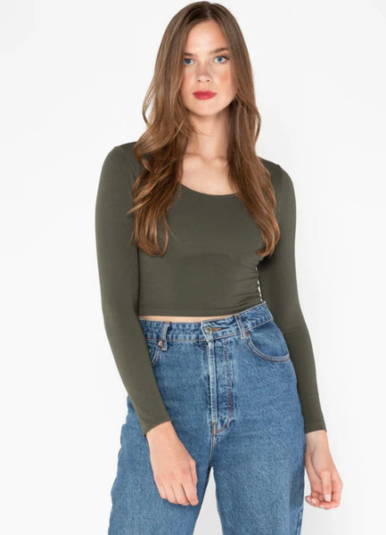 C'EST MOI BAMBOO L/S CROP SCOOP NECK TOP