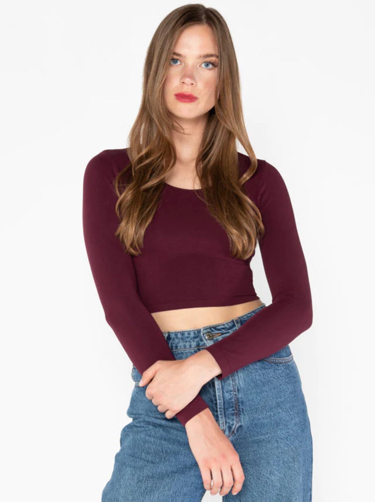 C'EST MOI BAMBOO L/S CROP SCOOP NECK TOP