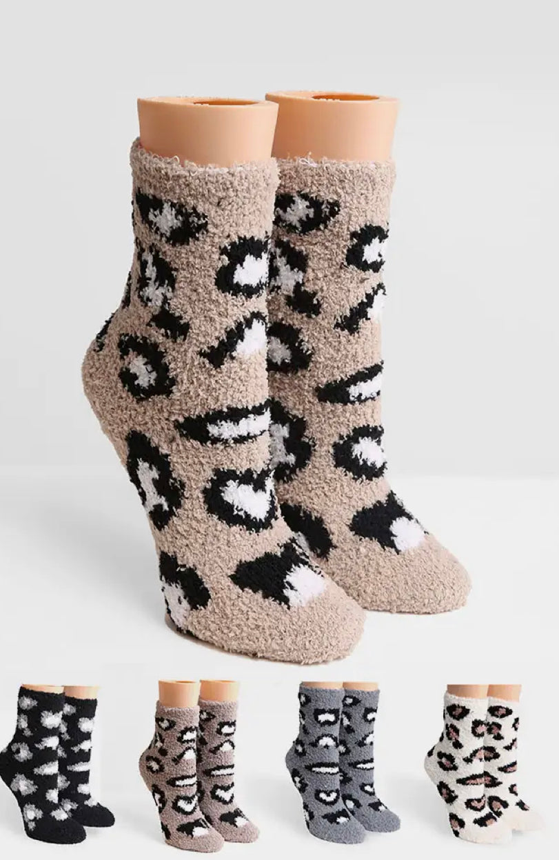 HANA LEOPARD PRINT SOFT FUZZY SOCKS